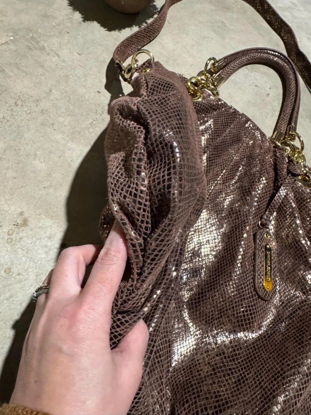 Cynthia Rowley Snakeskin Leather Shoulder Bag Purse Gold Brown Mobwife Fall